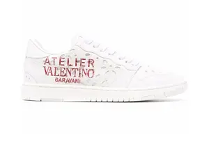 Valentino Garavani Leather Graphic Print White Red (Women's)
