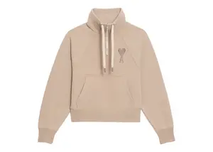 Ami Paris Ami de Coeur Half-Zip Boxy Fit Sweatshirt Beige Fonce