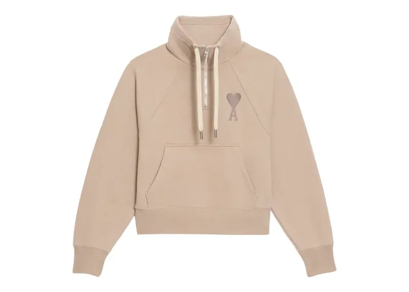 Ami Paris Ami de Coeur Half-Zip Boxy Fit Sweatshirt Beige Fonce